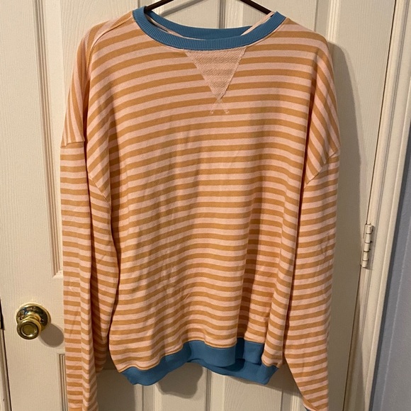 Free people We The Free Striped Sweatshirt - Peach and Blue NWOT - Picture 6 of 12